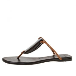 Hermes Black/Brown Medallion Cord Thong Slides Size 37