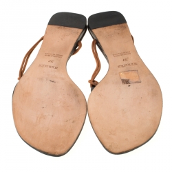 Hermes Black/Brown Medallion Cord Thong Slides Size 37