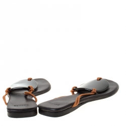 Hermes Black/Brown Medallion Cord Thong Slides Size 37