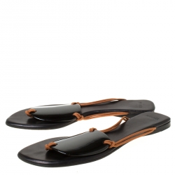 Hermes Black/Brown Medallion Cord Thong Slides Size 37