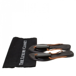 Hermes Black/Brown Medallion Cord Thong Slides Size 37