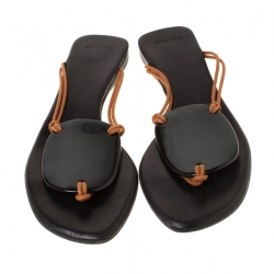 Hermes Black/Brown Medallion Cord Thong Slides Size 37
