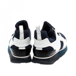 Hermes Navy Blue/White Fabric and Leather Player Sneakers Size 38