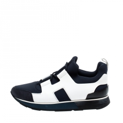 Hermes Navy Blue/White Fabric and Leather Player Sneakers Size 38