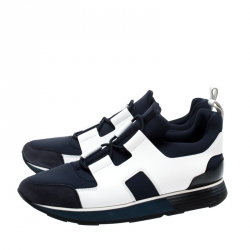Hermes Navy Blue/White Fabric and Leather Player Sneakers Size 38