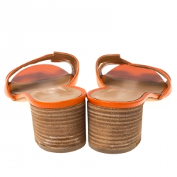 Hermes Orange Leather Oasis Slides Size 40
