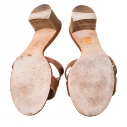 Pre Owned Hermes Brown Leather Oasis Slides Size 40