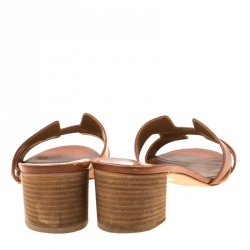Pre Owned Hermes Brown Leather Oasis Slides Size 40
