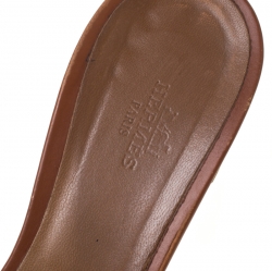 Pre Owned Hermes Brown Leather Oasis Slides Size 40