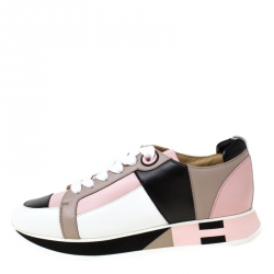 Pre Owned Hermes Multicolor Leather Rebus Lace Up Sneakers Size 35