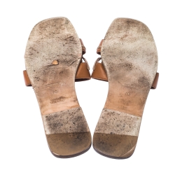 Hermès Brown Leather Gold Leaves Oran Flat Slides Size 40