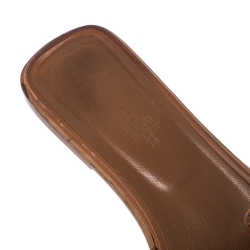 Hermès Brown Leather Gold Leaves Oran Flat Slides Size 40