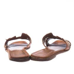 Hermès Brown Leather Gold Leaves Oran Flat Slides Size 40