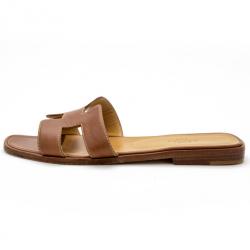 Pre Owned Hermes Brown Leather Oran Box Leather Sandals Size 37