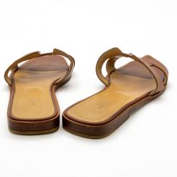 Pre Owned Hermes Brown Leather Oran Box Leather Sandals Size 37