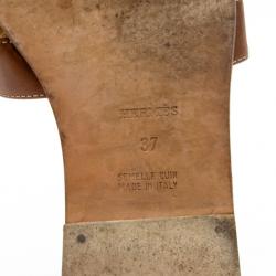 Pre Owned Hermes Brown Leather Oran Box Leather Sandals Size 37