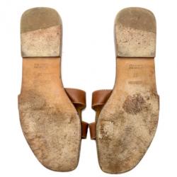 Pre Owned Hermes Brown Leather Oran Box Leather Sandals Size 37
