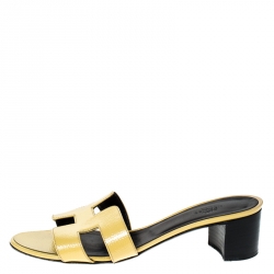 Hermes Yellow Patent Leather Oasis Slides Size 37