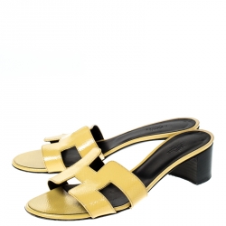 Hermes Yellow Patent Leather Oasis Slides Size 37