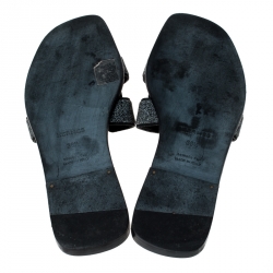 Pre Owned Hermes Black Crystal Embellished Suede Oran Sandals Size 38.5