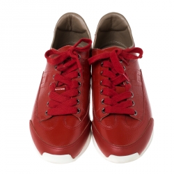 Hermes Red Patent Leather Low Top Sneakers Size 37.5