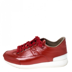 Hermes Red Patent Leather Low Top Sneakers Size 37.5