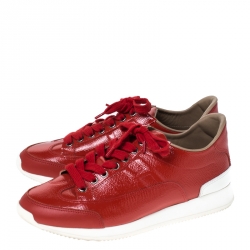 Hermes Red Patent Leather Low Top Sneakers Size 37.5