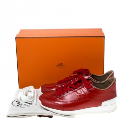 Hermes Red Patent Leather Low Top Sneakers Size 37.5