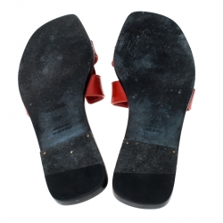 Hermes Red Patent Leather Oran Flat Slides Size 38.5