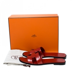 Hermes Red Patent Leather Oran Flat Slides Size 38.5