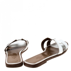 Hermes White Leather Oran Slide Sandals Size 37.5
