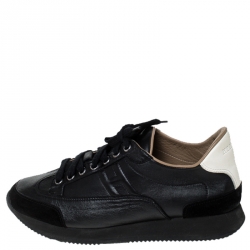 Pre Owned Hermes Black Leather And Suede Trail Sneakers Size 38.5