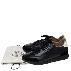 Pre Owned Hermes Black Leather And Suede Trail Sneakers Size 38.5