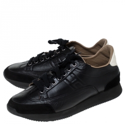Pre Owned Hermes Black Leather And Suede Trail Sneakers Size 38.5