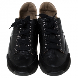 Pre Owned Hermes Black Leather And Suede Trail Sneakers Size 38.5