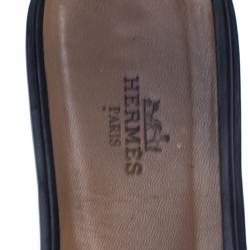 Hermes Black Leather Oran Flat Slides Size 37