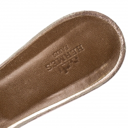 Pre Owned Hermes Metallic Bronze Leather Oasis Slide Sandals Size 39.5