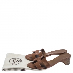 Pre Owned Hermes Brown Calf Leather Oasis Slide Sandals