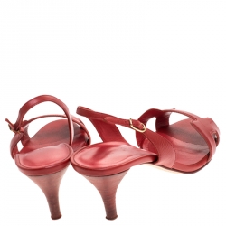 Pre Owned Hermès Red Leather Night 70 Ankle Strap Sandals Size 36.5