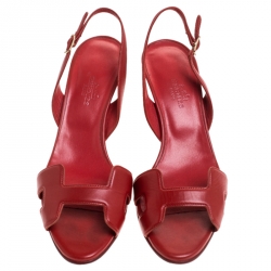 Pre Owned Hermès Red Leather Night 70 Ankle Strap Sandals Size 36.5