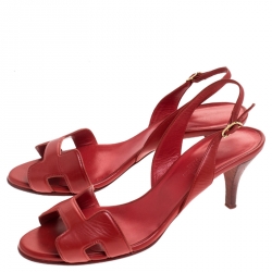 Pre Owned Hermès Red Leather Night 70 Ankle Strap Sandals Size 36.5