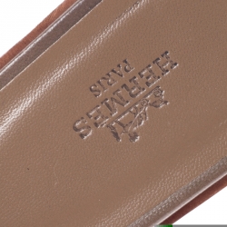 Pre Owned Hermes Brown Leather Oran Flat Slides Size 39