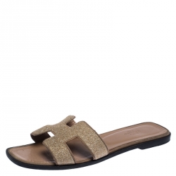 Hermes Beige Crystal Suede Oran Flat Slides Size 39