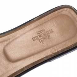 Hermes Beige Crystal Suede Oran Flat Slides Size 39