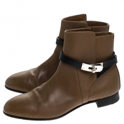 Hermes Brown Leather Neo Ankle Boots Size 38.5