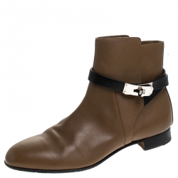 Hermes Brown Leather Neo Ankle Boots Size 38.5