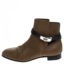 Hermes Brown Leather Neo Ankle Boots Size 38.5