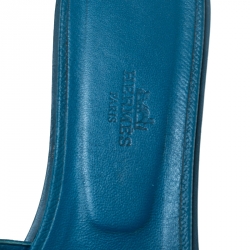 Hermes Blue Leather Oran Flat Slides Size 37.5