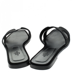 Hermes Black Glitter Leather Oran Flat Slides Size 41