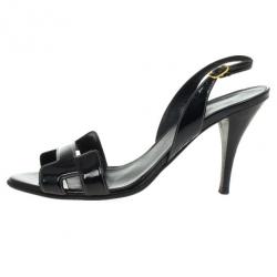 Hermes Black Patent Night Slingback Sandals Size 39